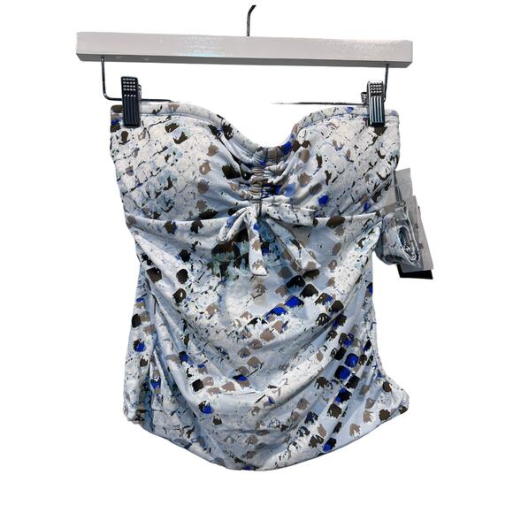 DKNY WOMENS SZ XS TANKINI TOP PRINTED BANDEAU BOW JUMBO MULTI SNAKE SPLASH MULTI - Picture 1 of 10